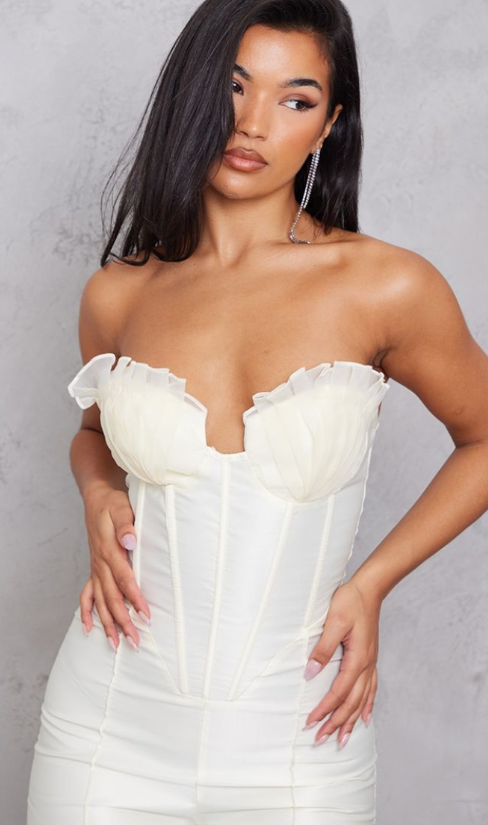 Cream Organza Cup Detail Corset Satin Bandeau Jumpsuit