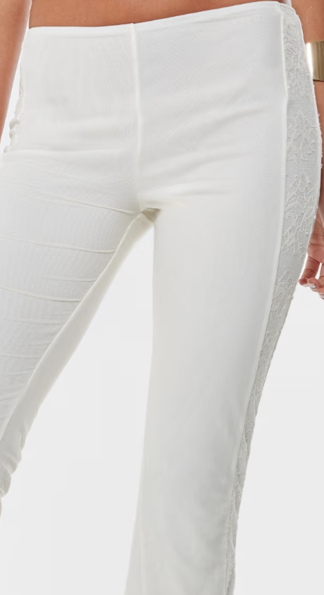 Plt - Cream Lace Mesh Panel Flare Leg Trousers