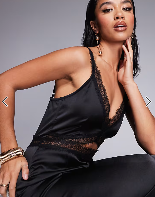 Never Fully Dressed Petite Mimi lace cut-out slip maxi dress in black