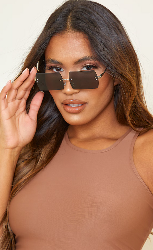 Black Frameless Square Frame Sunglasses