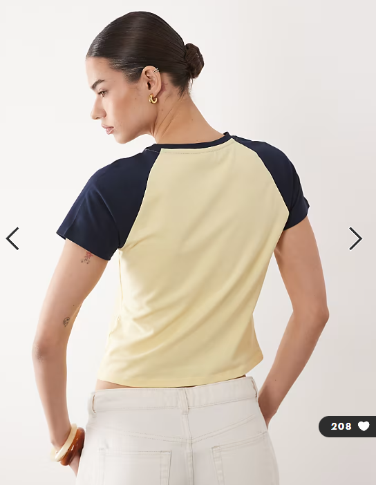 ASOS DESIGN raglan sleeve baby tee with distressed 12 graphic in buttermilk and navy