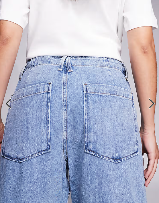 Good American lite linen denim pants in mid blue