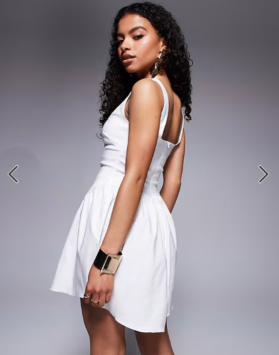 Vesper Petite - Vestito corto stile skater in bengalina bianca con vita scesa e scollo quadrato
