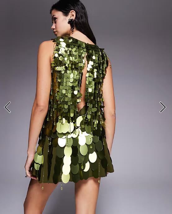 ASOS DESIGN dropped slouchy waist embellished mini dress in green