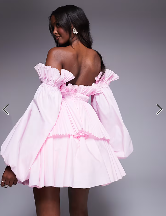 ASOS LUXE cotton poplin extreme pleated skater dress in pink