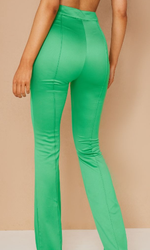 Tall Green Seam Detail Satin Flared Trousers