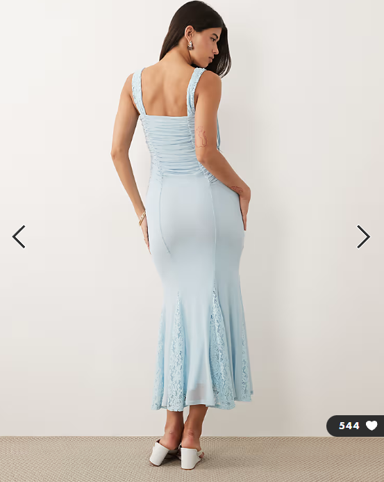 ASOS DESIGN lace mix balconette pencil dress with godet details in baby blue