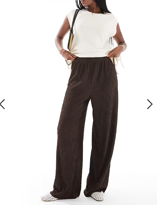 New Look textured wide leg trousers in dark brown