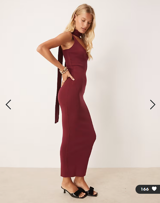 Pretty Lavish scarf neck knit maxi dress in burgundy