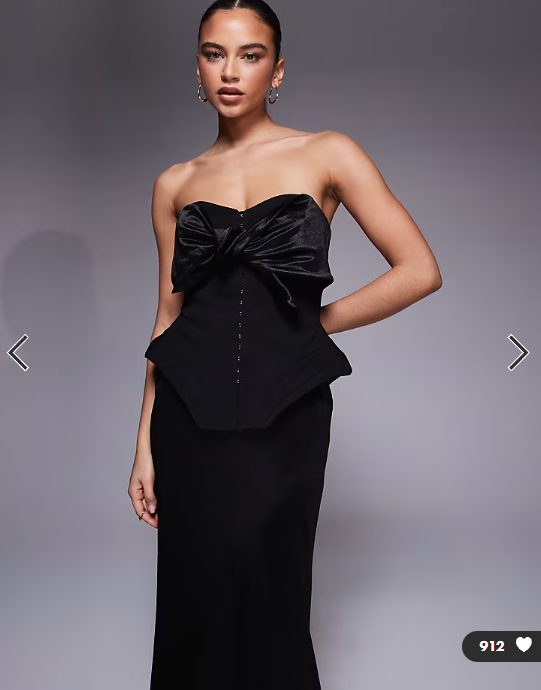 ASOS DESIGN Premium knotted bandeau maxi dress with corsetry detailing in black