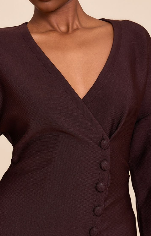 Dark Brown Bandage Button Up Cardigan Playsuit