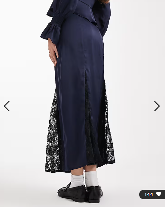 Wednesday's Girl lace insert midaxi skirt in navy