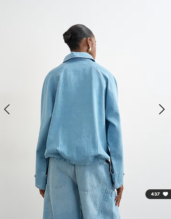 Topshop denim collared quarter zip blouson jacket in mid blue