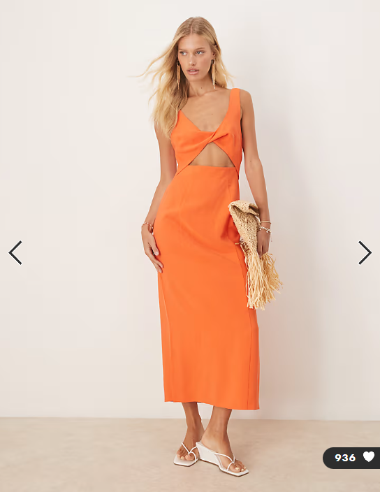 ASOS DESIGN strappy twist bust detail cut out midi dress in orange