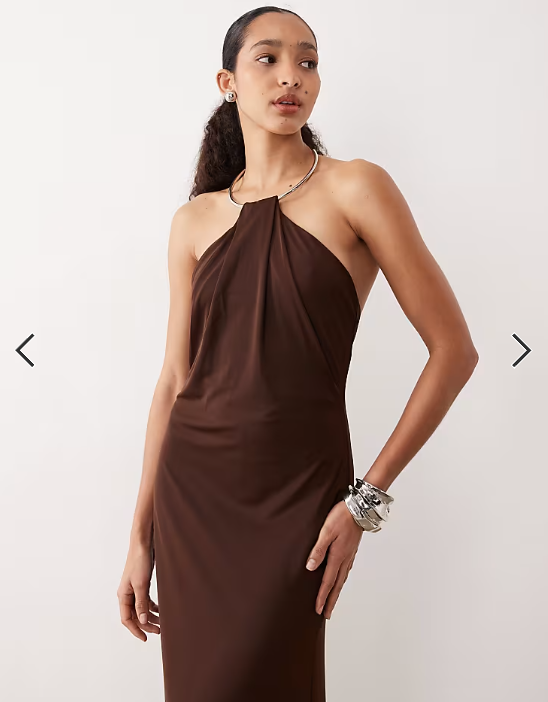 Mango maxi dress with ring detail in brown