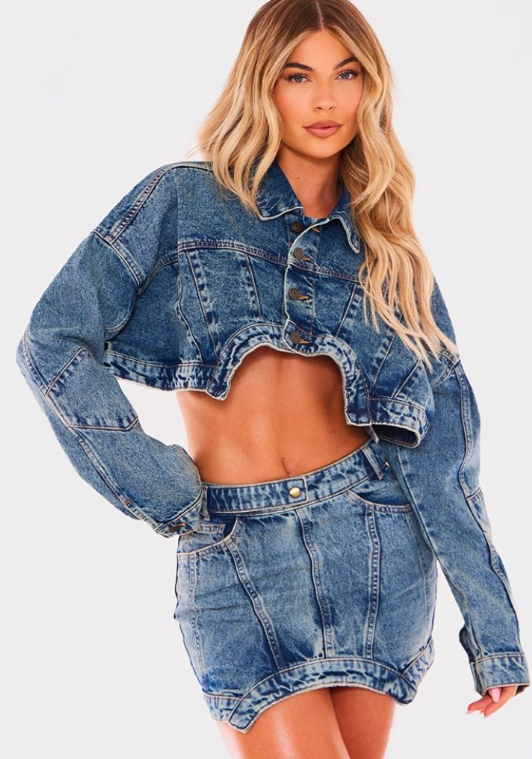 Vintage Wash Washed Curved Hem Denim Jacket