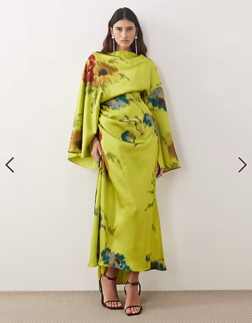 arrange maxi dress ARRANGE high neck satin long sleeve maxi dress in blurred floral