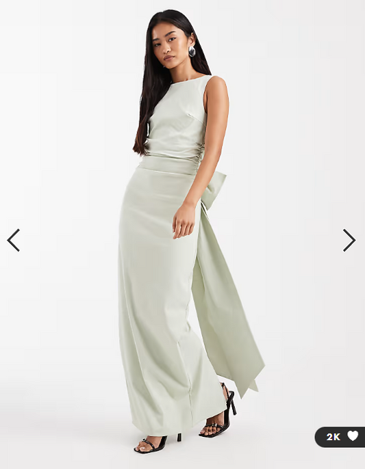 TFNC Bridesmaid bengaline maxi dress with detachable bow back in sage green