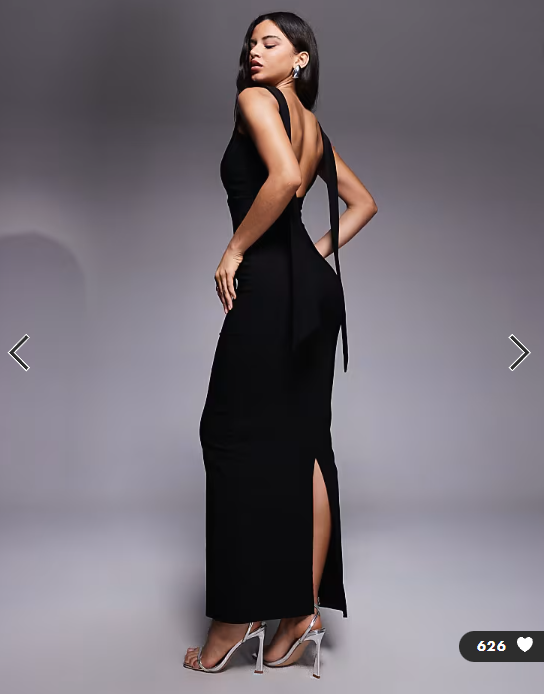 Vesper bengaline high neck low drape back detail maxi dress in black