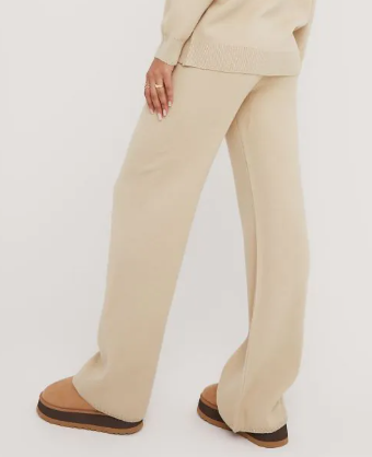 High Waist Contrast Swirl Detail Wide Leg Joggers In Stone Knit