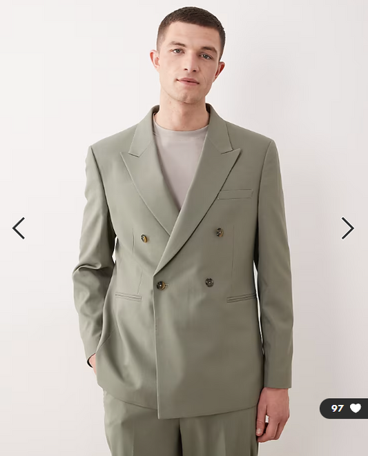 ASOS DESIGN double breasted regular suit jacket in sage green