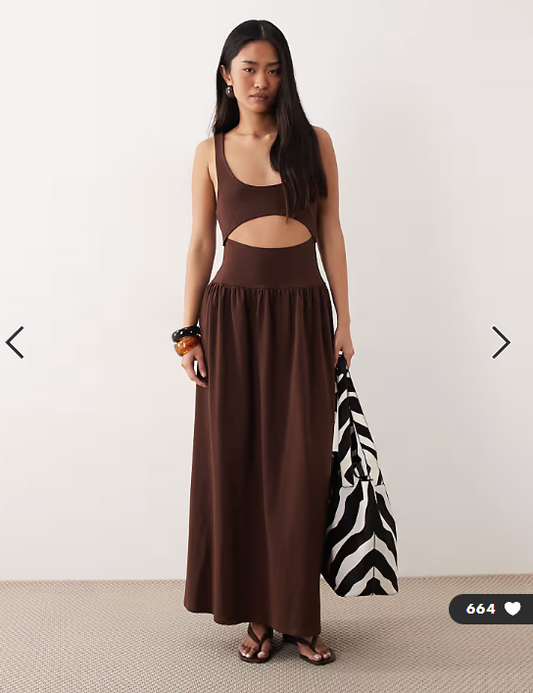 ASOS DESIGN cut out detail maxi dress in chocolate