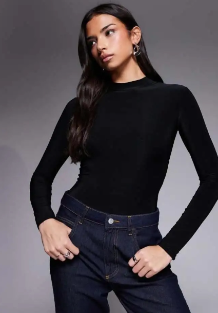 ASOS DESIGN high neck bodysuit with draped neckline in black