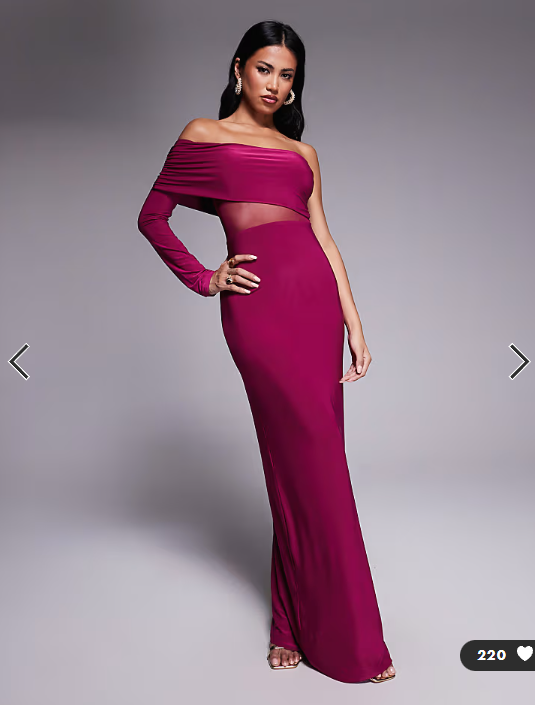 Asos - Missyempire double sculpted slinky asymmetric one shoulder mesh panel maxi dress in raspberry