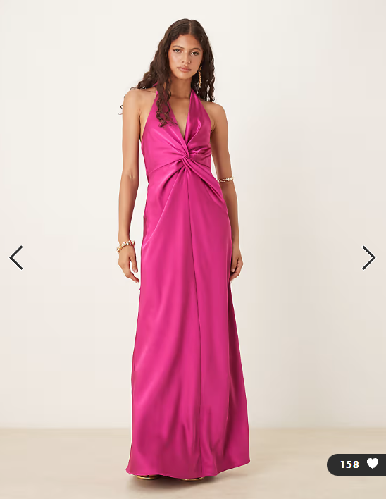 Six Stories twist front satin maxi dress in fuchsia