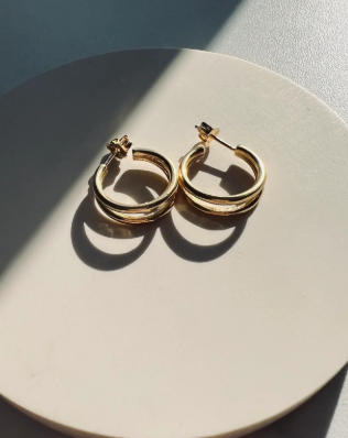 Gold Double Abstract Hoop Earrings