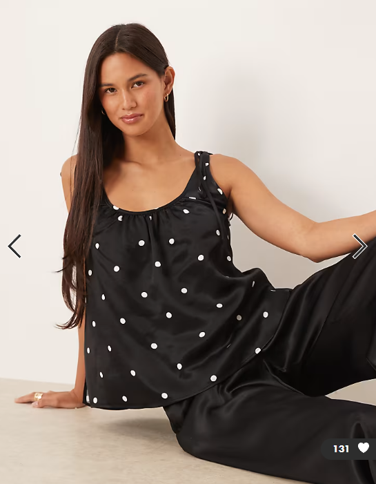 ASOS DESIGN satin tie shoulder cami top in polka dot