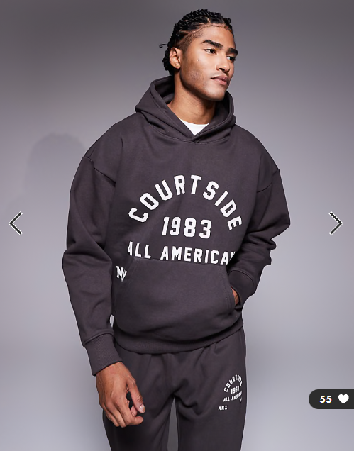 Courtside oversized pullover hoodie in brown with collegiate print