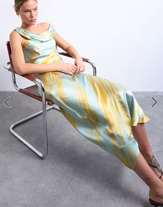 Topshop drape shoulders occasion maxi dress in blurred rust print