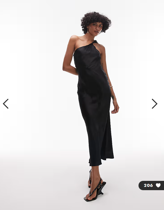 & Other Stories one shoulder satin midi dress with twisted strap detail in black