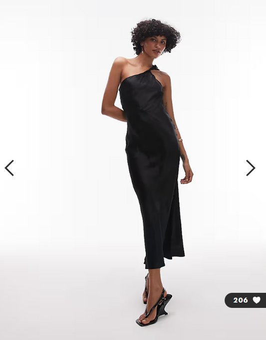 & Other Stories one shoulder satin midi dress with twisted strap detail in black