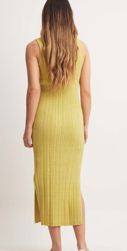 NAKD - Knitted Ribbed Sleevless Midi Dress- Green
