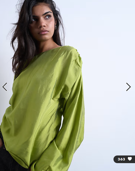 Topshop long sleeve ruched side top in green