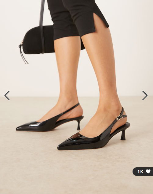 ASOS DESIGN Skip slingback kitten heel shoes in black patent