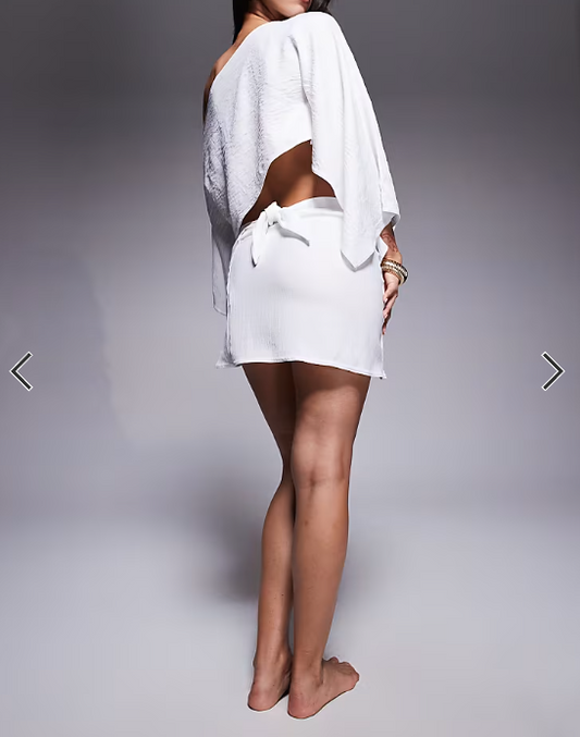 Missyempire chiffon metal detail wrap mini skirt co-ord in white