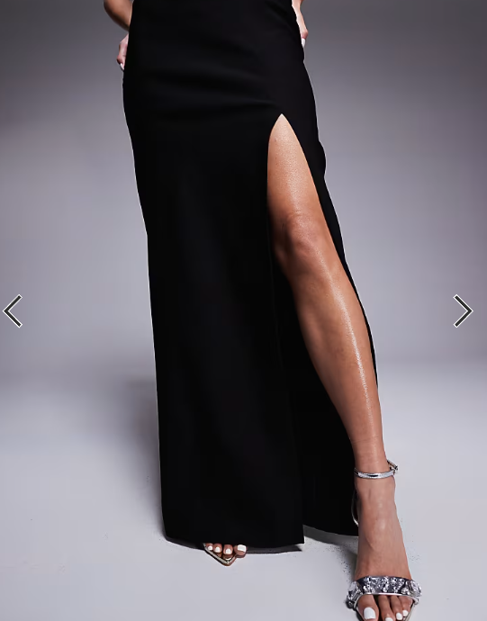 Vesoer bengaline bandeau mono side split maxi dress in black