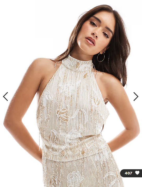 ASOS DESIGN embellished floral halterneck top co-ord in white
