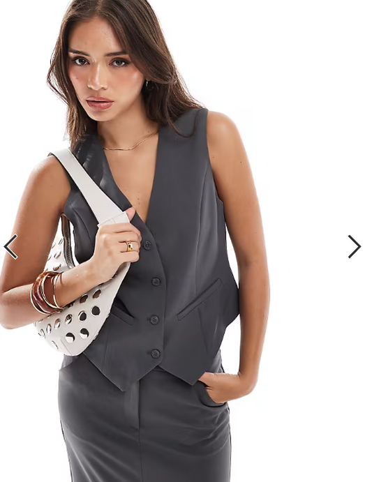 Pieces tailored waistcoat co-ord in magnet grey