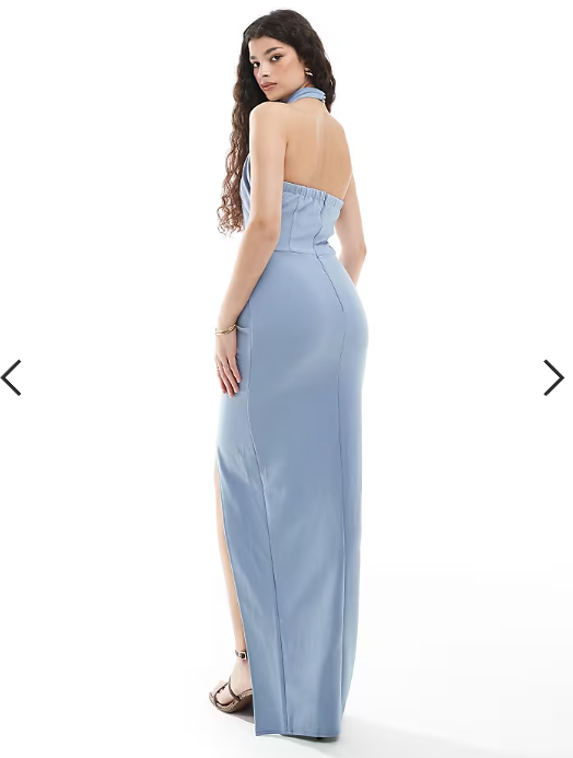 TFNC Bridesmaid cross front maxi dress with twist detail in dusty blue