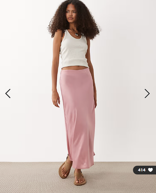 YAS satin midi skirt in lilas pink