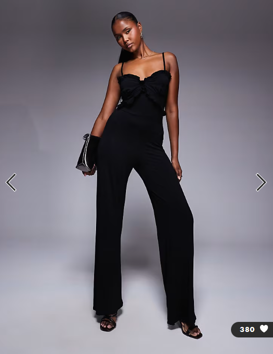 ASOS DESIGN cami strap with ruffles wide leg jumpsuit in black