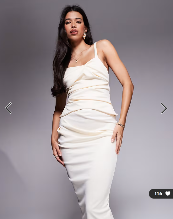 ASOS DESIGN structured pleated bodice detail midi dress in off-white