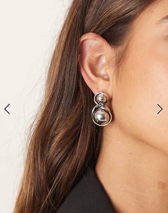 ASOS DESIGN stud earrings with spherical pendant drop in silver tone