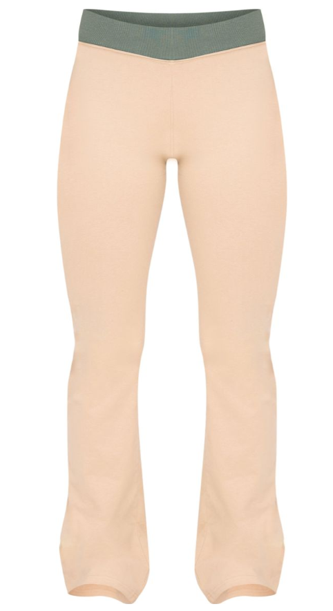 Beige Flared Contrast Leggings