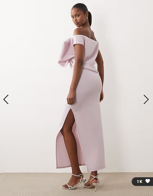 ASOS DESIGN scrunch drape midi dress in lilac scuba-style fabric