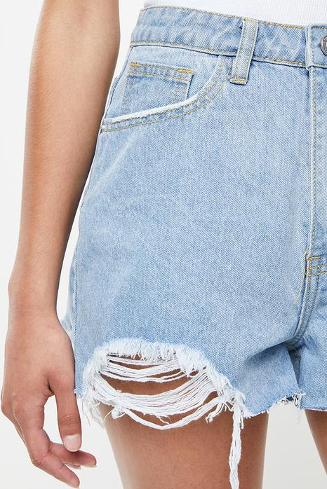 Extreme ripped recycled denim short - blue